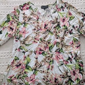 Lane Bryant Pink and Green Floral Blouse